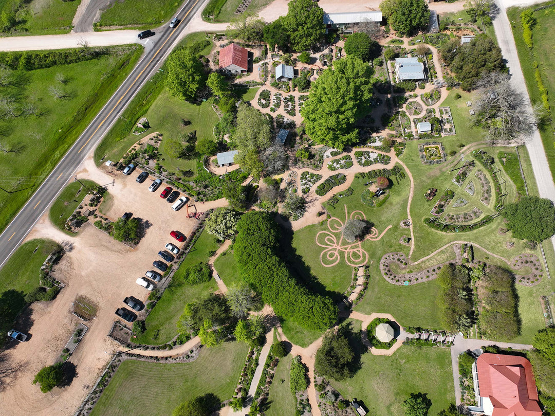 Drone photo of gardens and nursery.