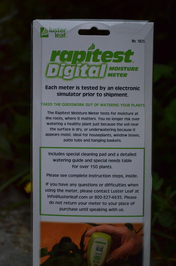 close up of back of package for moisture meter.