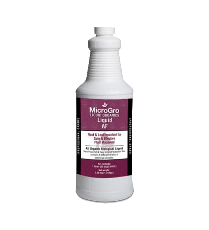 White bottle of MicroGro by MicroLife with maroon label on white background.